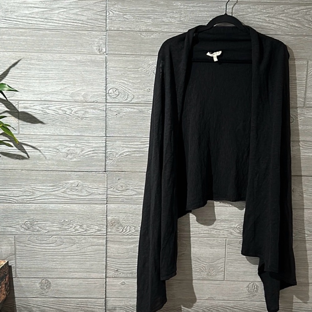 Eileen Fisher Black Draped Open-Front Cardigan